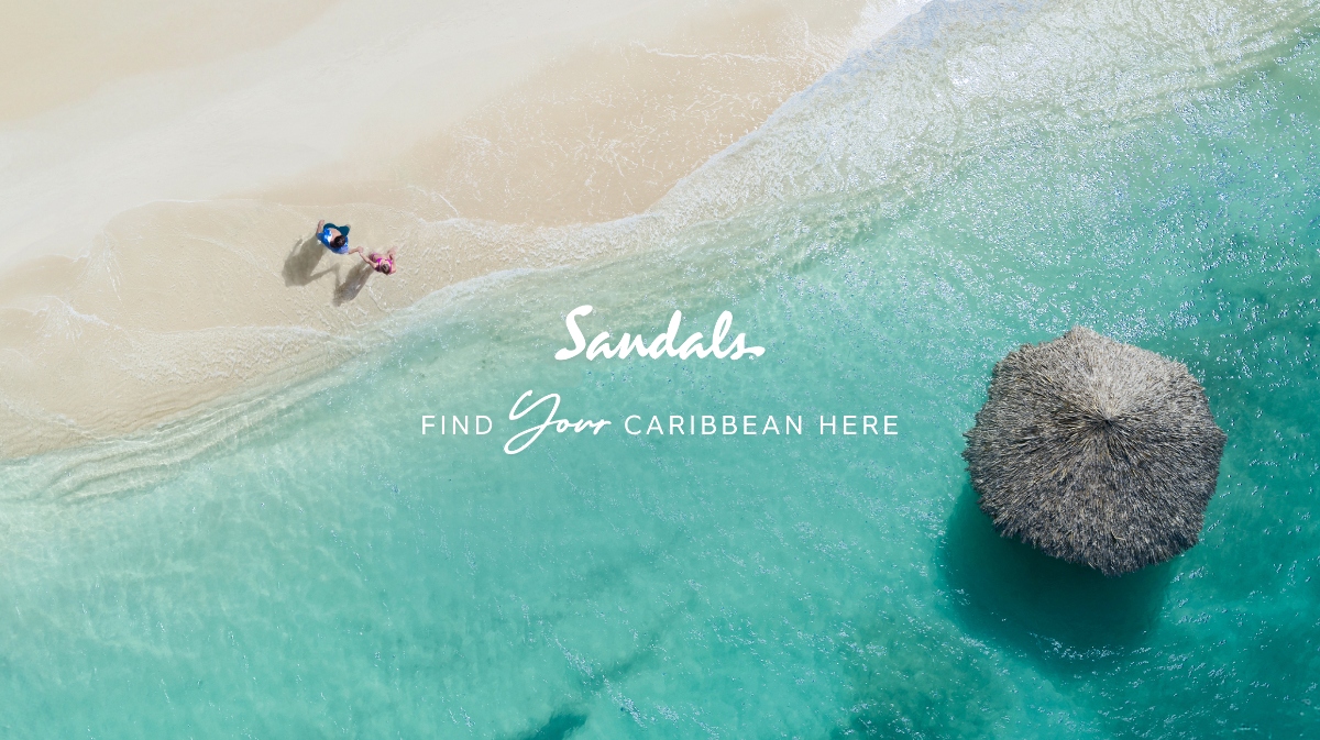 Sandals Beach scene with sandy beach and turquoise water
